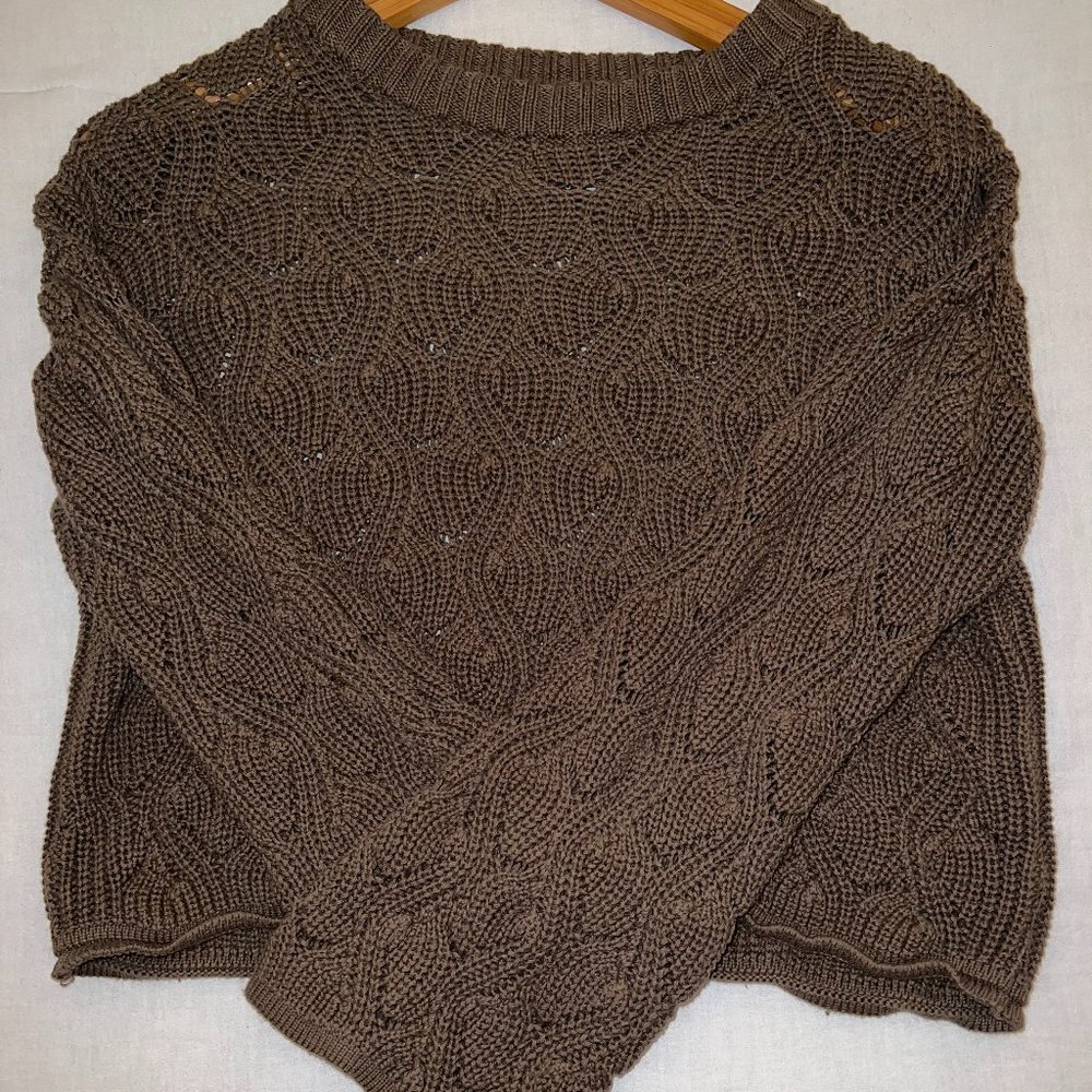 Knitted Scalloped Olive Green Sweater